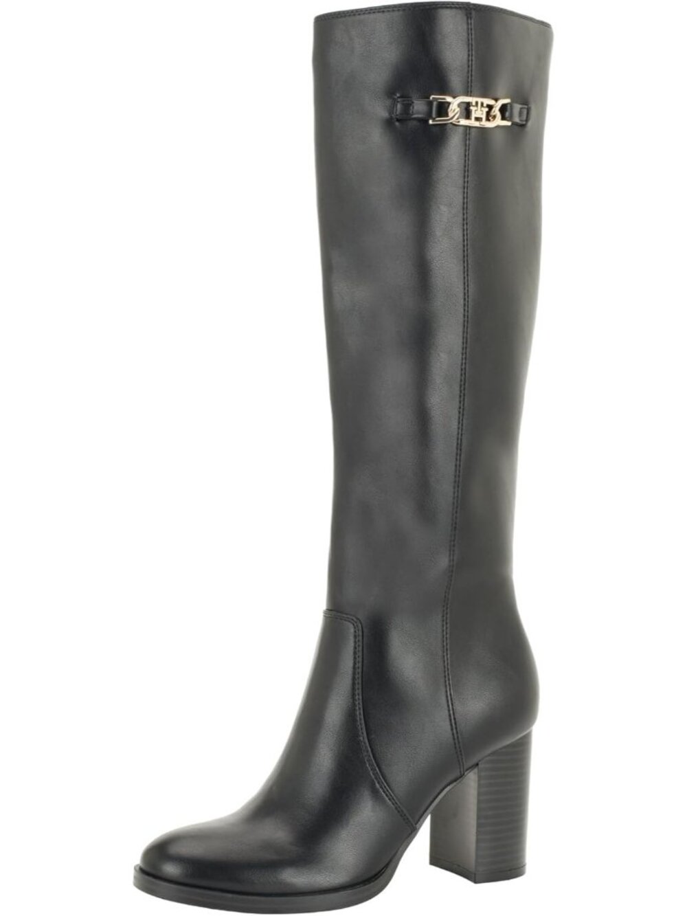 Tommy Hilfiger Women's Black Poura Round Toe Block Heel Knee-High Dress Boots